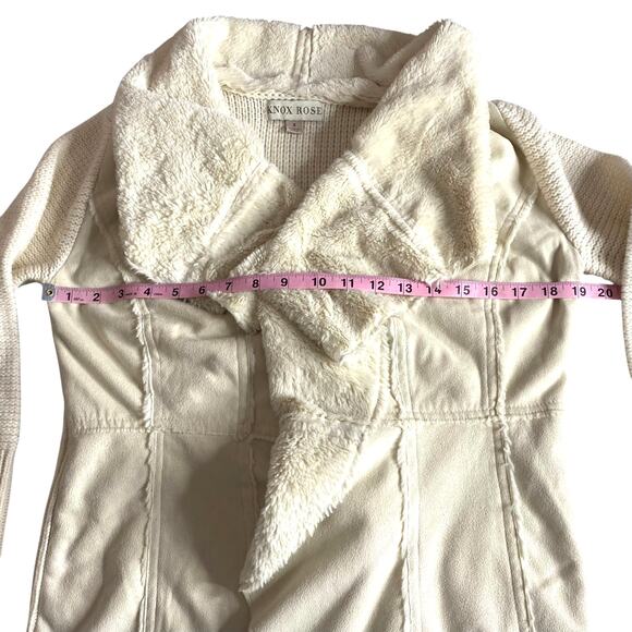 Knox Rose Vegan Suede Sherpa Open Cardigan Cream Sweater Small Boho Cowgirl - Picture 14 of 16